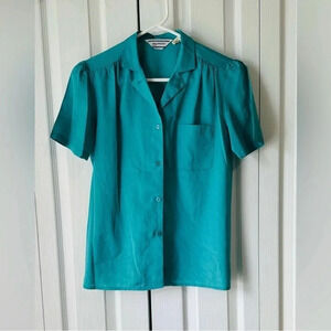 Vintage Avon Fashions teal retro 
Button Blouse Size 5/6